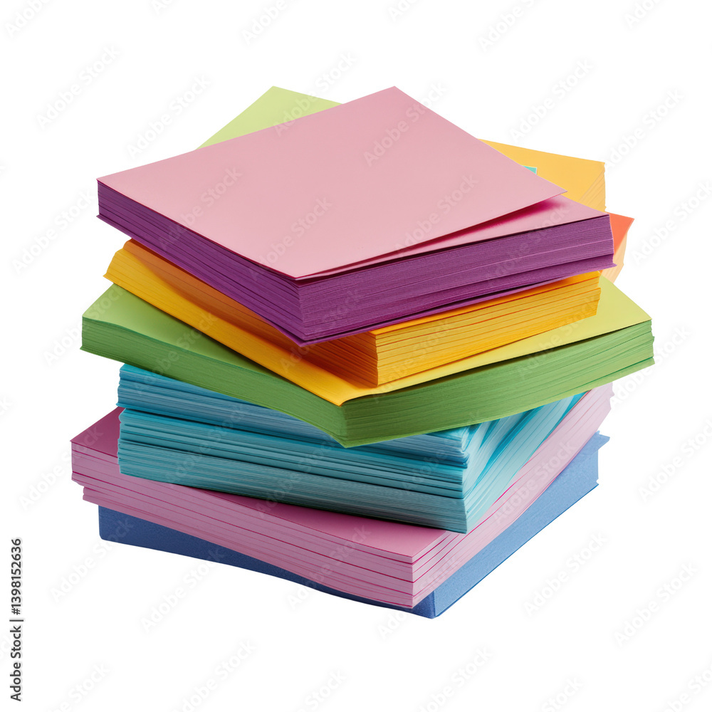 Poster stack of colorful paper sheets in various shades displaying a vibrant array of colors for creative p