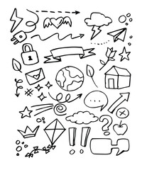 Vector illustration of Doodle cute for kid, Hand drawn set of cute doodles for decoration on white background.