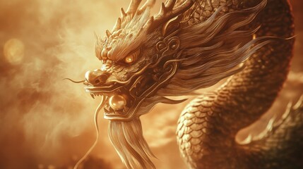 A detailed Chinese dragon clutching a glowing pearl, representing power and prosperity