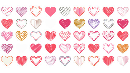 Set of hearts icon, heart drawn hand - stock vector 