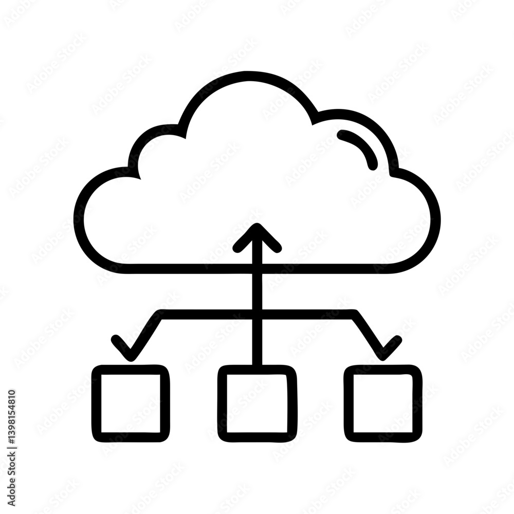 Poster cloud computing network diagram showing data flow to and from cloud services