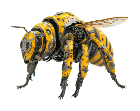 Futuristic robotic bee exploring a high-tech lab sci-fi perspective innovation isolated on transparent background png