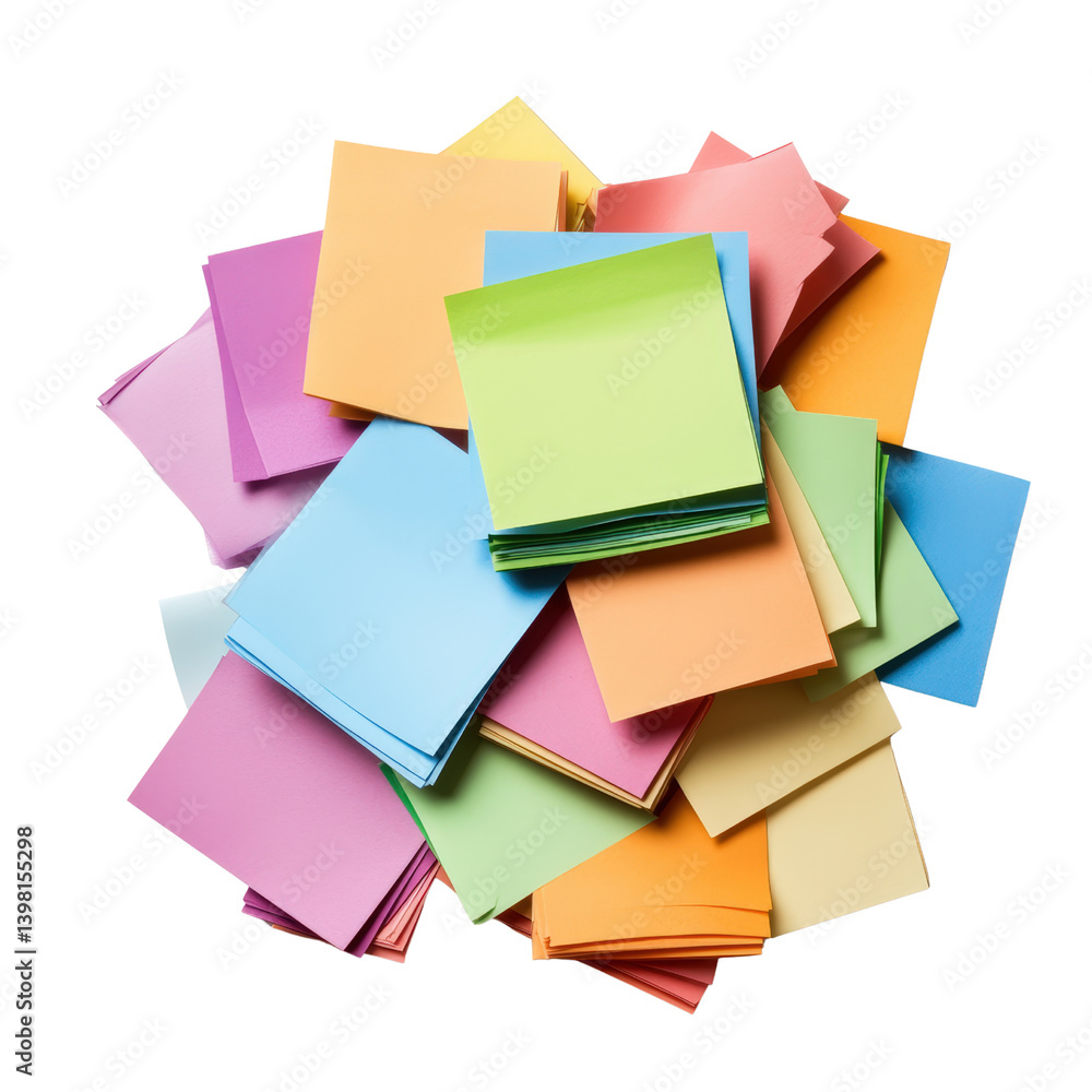 Poster colorful pile of sticky notes in various shades creating a vibrant and playful office environment fo