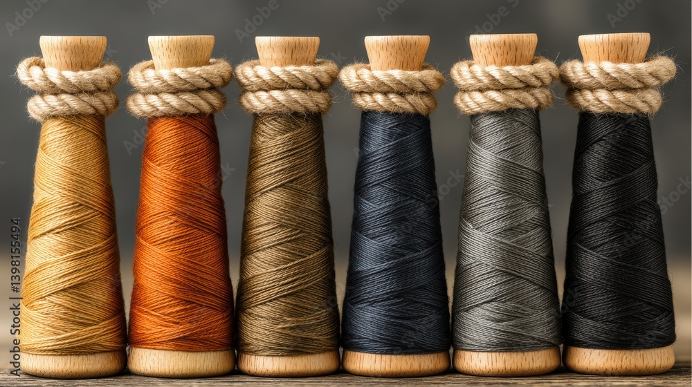 Poster vibrant spools of thread, a colorful array for sewing and craft enthusiasts colorful