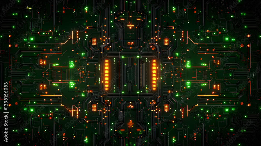 Poster abstract futuristic circuit board design with glowing lines