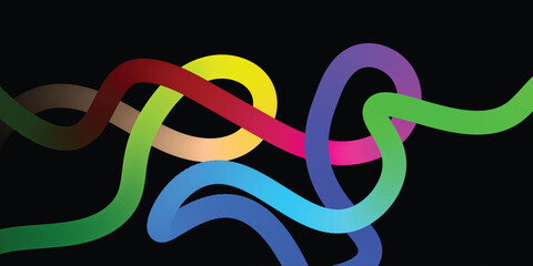 Fototapeta premium Abstract Lines with Colorful bright wavy line gradient, abstract fun background with vibrant curve shape Vector Squiggles Wave Shapes on a Black Background. Geometric Rainbow Ribbon. 