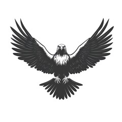 Fototapeta premium Majestic eagle soaring, wings spread wide, isolated on white, for design use.