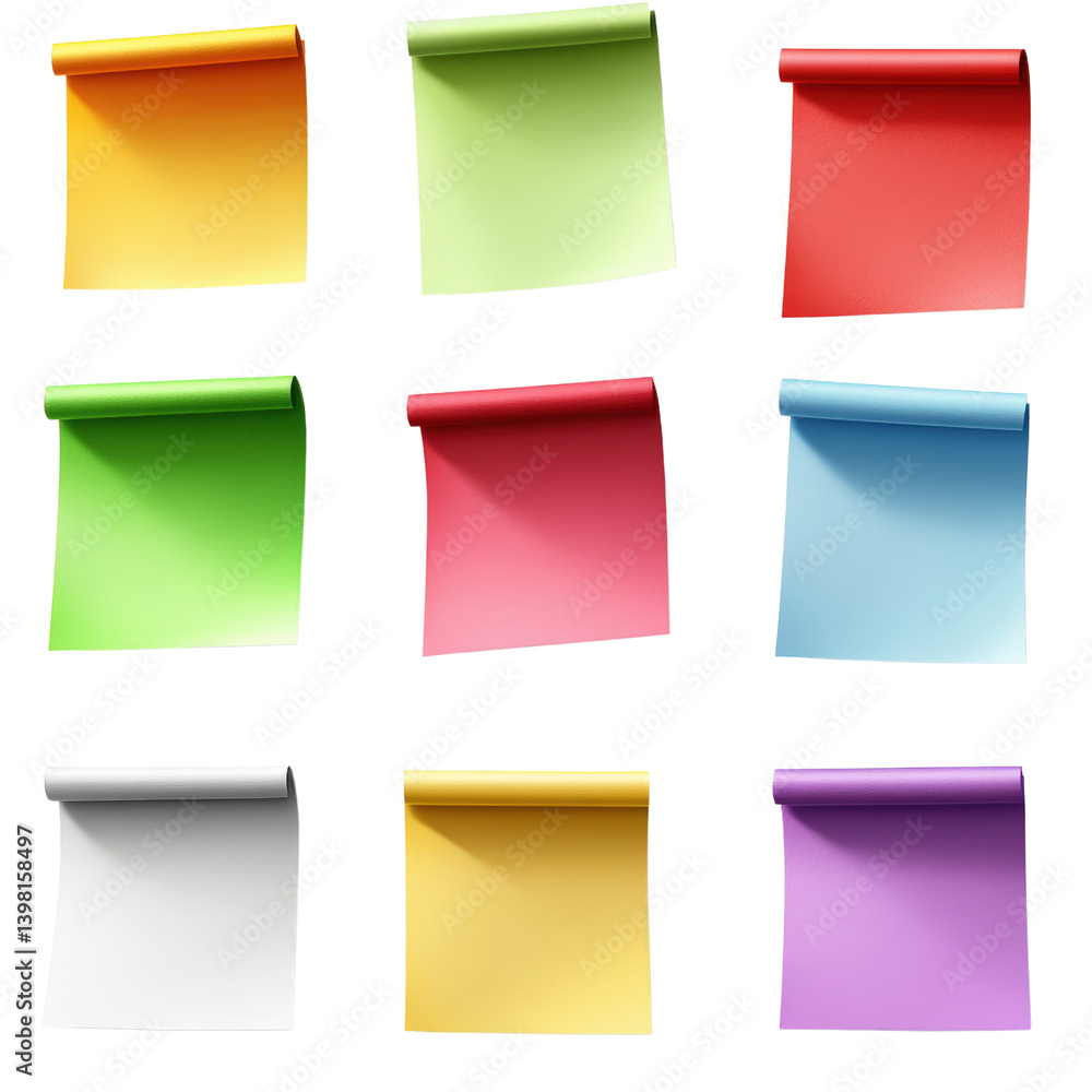 Poster vibrant set of colorful sticky notes perfectly arranged for easy access on a desk promoting organiza