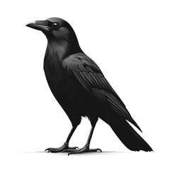 Fototapeta premium Majestic black crow isolated, profile view, white background, design element.