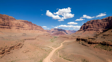 Fototapeta premium Desert Canyon Landscape With Dirt Road And Blue Sky