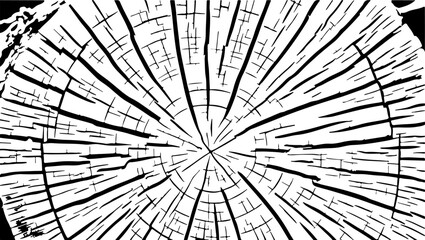 Cut wood texture, black and white ring pattern from a felled tree wood,  vector illustration