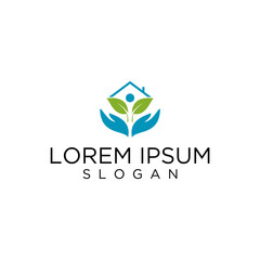 Green And Blue Abstract House Logo With Hands And Leaves