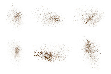 Editable vector cocoa or chocolate dust particles powder splash isolated background illustration collection