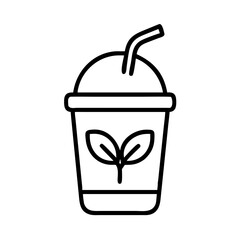 Organic smoothie vector icon, healthy green drink with straw in cup illustration