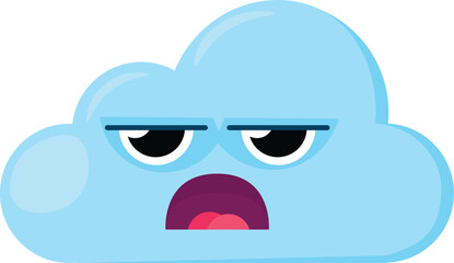 Obraz premium Blue dissatisfied Emoji Cloud with frowning eyes. Design element for children weather forecast. Funny kids icon. Simple cartoon vector element isolated on white background
