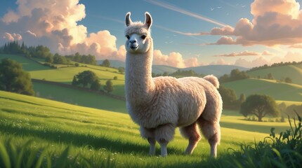 Fototapeta premium Llama in Green Pasture