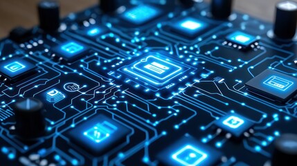 Futuristic Digital Circuit Board:  A Close-Up of Advanced Technology