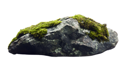 Moss-Covered Rock on Transparent White Background - Isolated Natural Element for Design