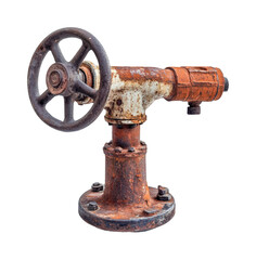 Industrial valve mechanism in abandoned factory grunge environment isolated on transparent background png