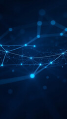 Intricate digital network with bright blue nodes and lines, symbolizing connectivity, data flow, and technological advancement