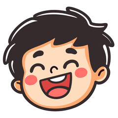 Fototapeta premium Happy laughing child, cheerful smiling boy head with dark hair, hand drawn doodle cartoon character clip art, kawaii isolated simple vector illustration