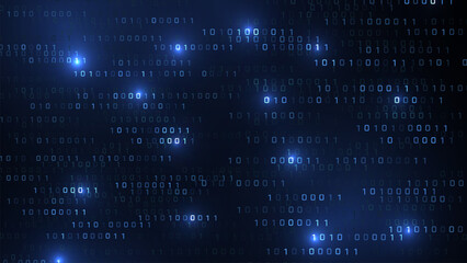 Vector digital code rain in a Matrix inspired futuristic style. High-tech backdrop with glowing binary characters. Binary Software Programming Code Background. Digital Data Technology Concept.