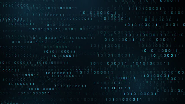 Vector digital code rain in a Matrix inspired futuristic style. High-tech backdrop with glowing binary characters. Binary Software Programming Code Background. Digital Data Technology Concept.