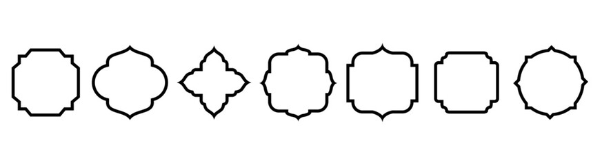 Islamic Frames borders for for wedding invitation. Golden geometric frames in art deco style. Thin line oval and rectangle set for invitation decoration.