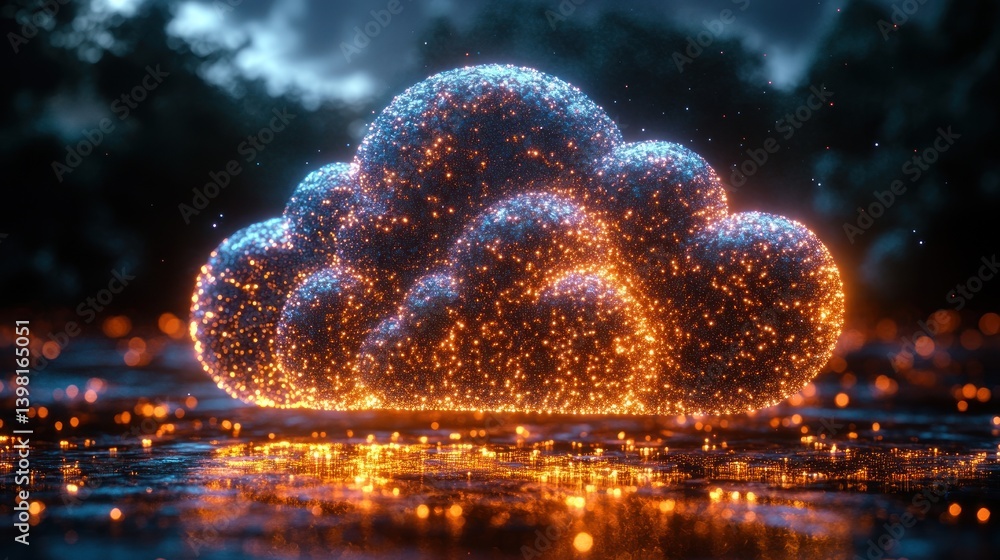 Poster glowing cloud computing digital abstract