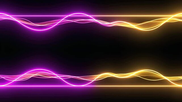 Abstract glowing waves on a black background create a modern and futuristic feel with vibrant pink and yellow neon light effects.