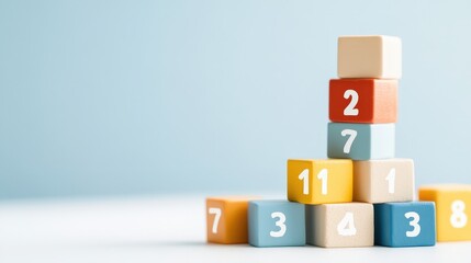 A child learning numbers and math concepts with a stack of colorful wooden building blocks Educational toys promoting early childhood development numeracy and STEM skills