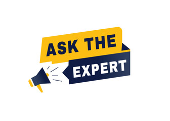 ask the expert label or tag, vector banner element. modern design with megaphone.