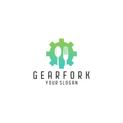 Green Gradient Gear Fork Spoon Logo Design