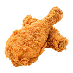 Two delicious crispy fried chicken drumsticks.