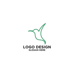 Green Hummingbird Line Art Logo Design