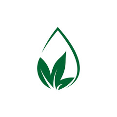 Green Leaf and Water Drop Logo