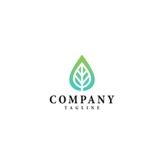 Green Leaf Drop Logo Design on White Background