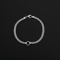 Fototapeta premium Sleek Silver Bracelet: A Minimalist Statement Piece with Intricate Chain Detail on a Bold Black Background for Modern Style.