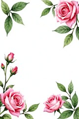 Watercolor botanical elements of pink roses, garden flowers, leaves, and branches for wedding floral design Greenery leaf plant forest herbs tropical collection,  leaves,  branches