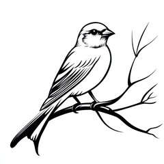 Obraz premium Black bird branch illustration nature design print