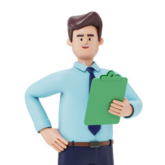 Man holding green folder, symbolizing organization or preparation of documents. 3D rendering, conceptual image. Isolated on white background.
