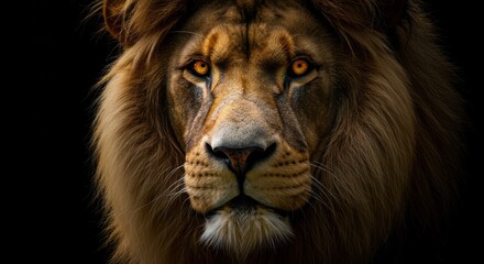 Fototapeta premium Majestic Lion Portrait: Intense Amber Gaze