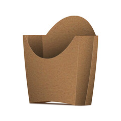 Kraft Paper French Fries Medium Size Packaging Box – Half Side View. Fast-food paper packaging box for french fries, fried potato chips, fried chicken and similar food.