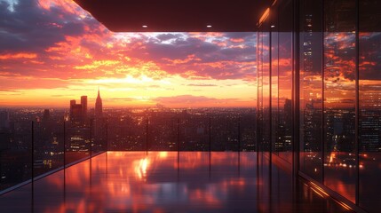 A stunning sunset seen from a high rise modern building