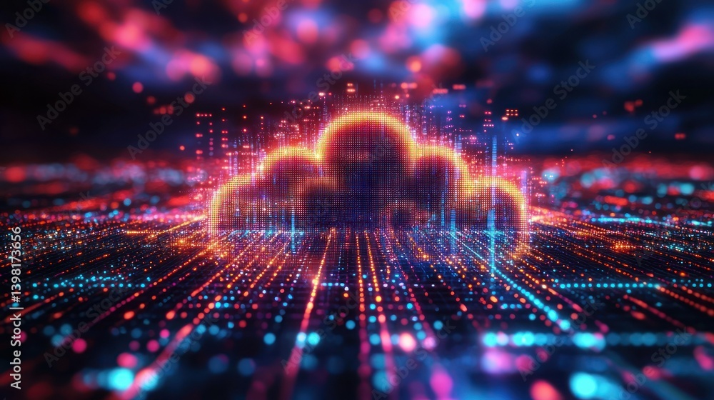 Poster digital cloud computing network: abstract data visualization
