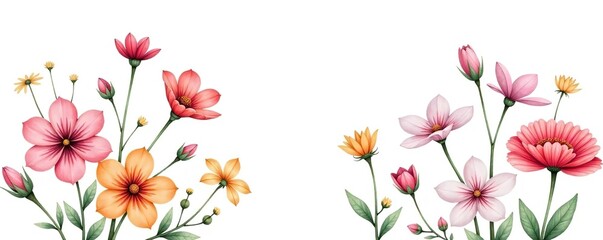 Naklejka premium Watercolor illustration of beautiful flowers on a white background, nature, spring