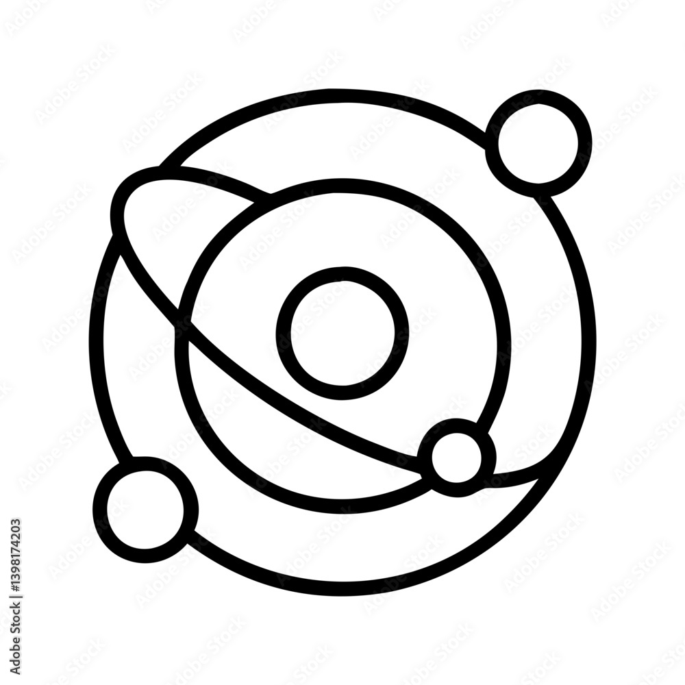 Poster orbiting system vector illustration of atom model with nucleus and electrons icon