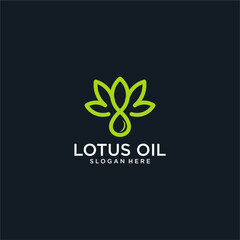 Green Lotus Oil Logo Design on Dark Background
