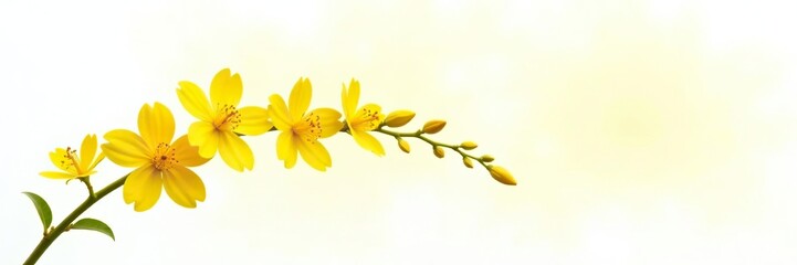 Obraz premium Yellow flowers branch isolated on a white background, perfect for adding a pop of color to your design projects, vibrant, petal