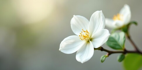 Fototapeta premium White jasmine flower petal gracefully drifting in the air, floating, blossom